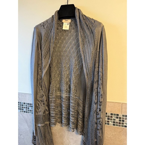 FUZZI Silk Taupe Yarn Open Lace Cardigan SZ S Made in Italy EUC - Picture 1 of 8